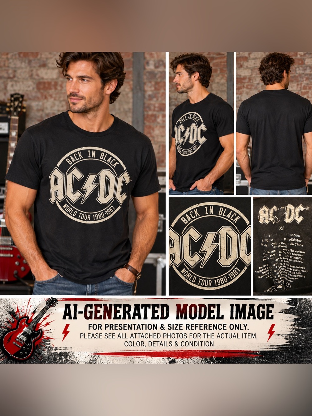 AC/DC Back in Black World Tour 1980-1981 Graphic Tee XL 2007